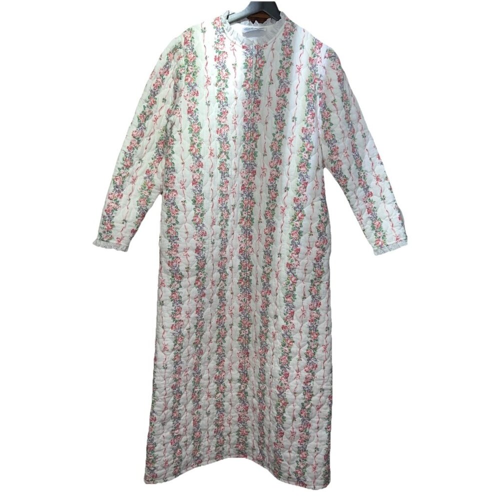 Vintage Lanz of Salzburg Quilted Cotton Nightgown Floral Zip USA